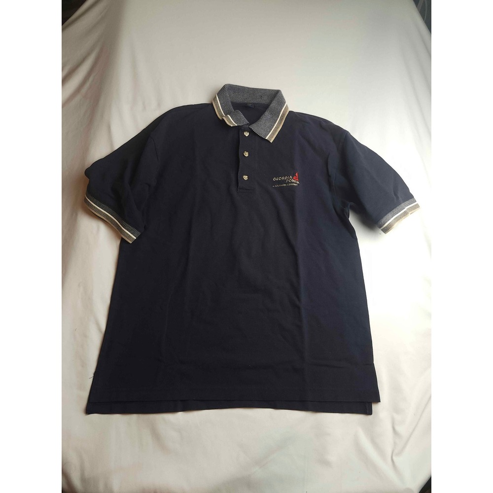Ash City Mens Navy Blue Georgia Power Logo Polo Shirt Large 100% Combed Cotton